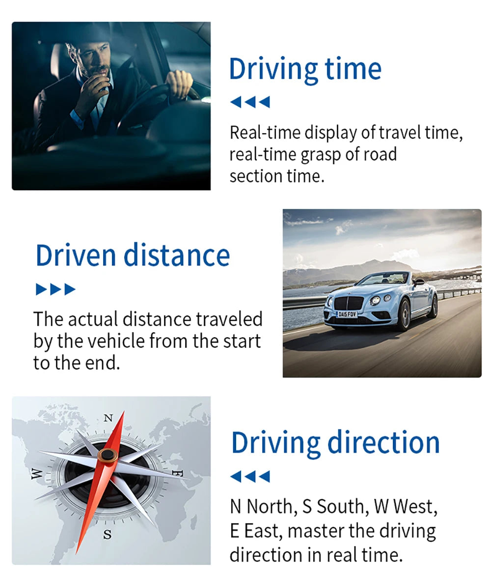 Geyiren M17 HUD, Real-time travel information displays driven distance and directions: North, South, West, or East.