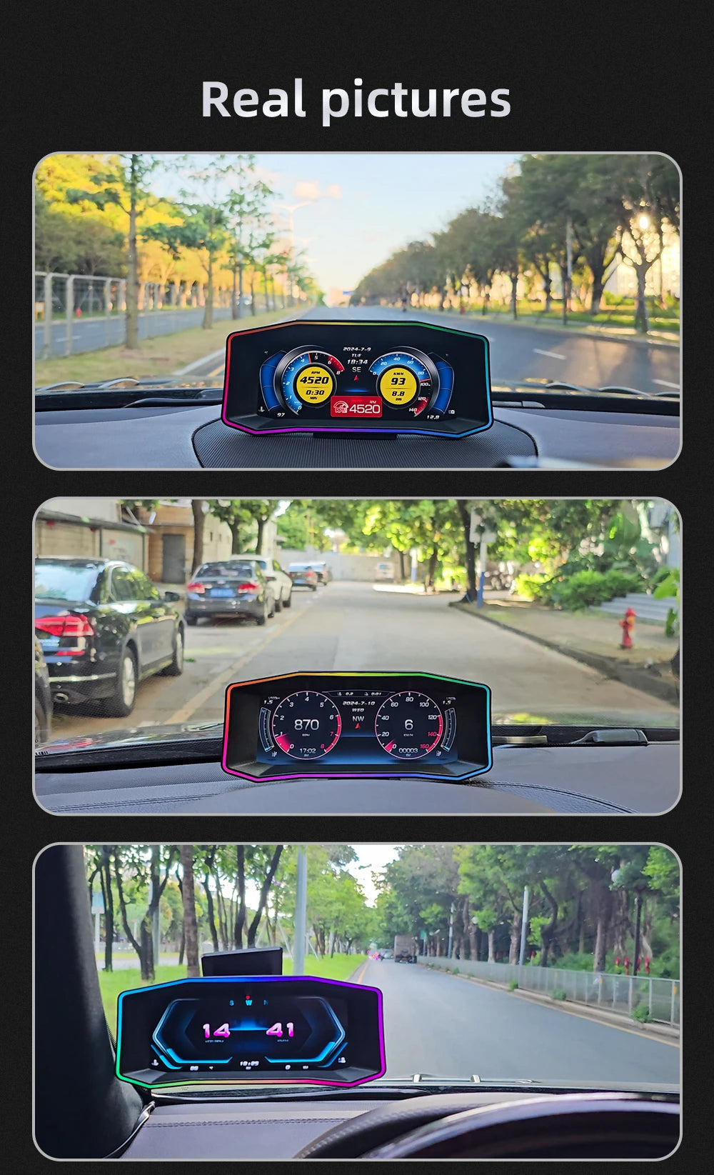 The Geyiren P4 HUD displays real-time driving information directly in front of the driver, combining vehicle monitoring with intuitive display.