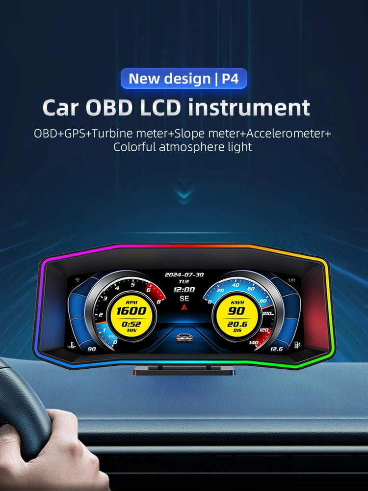 Geyiren P4 HUD, A new P4 Car OBD LCD instrument cluster features OBD, GPS, and other sensors.