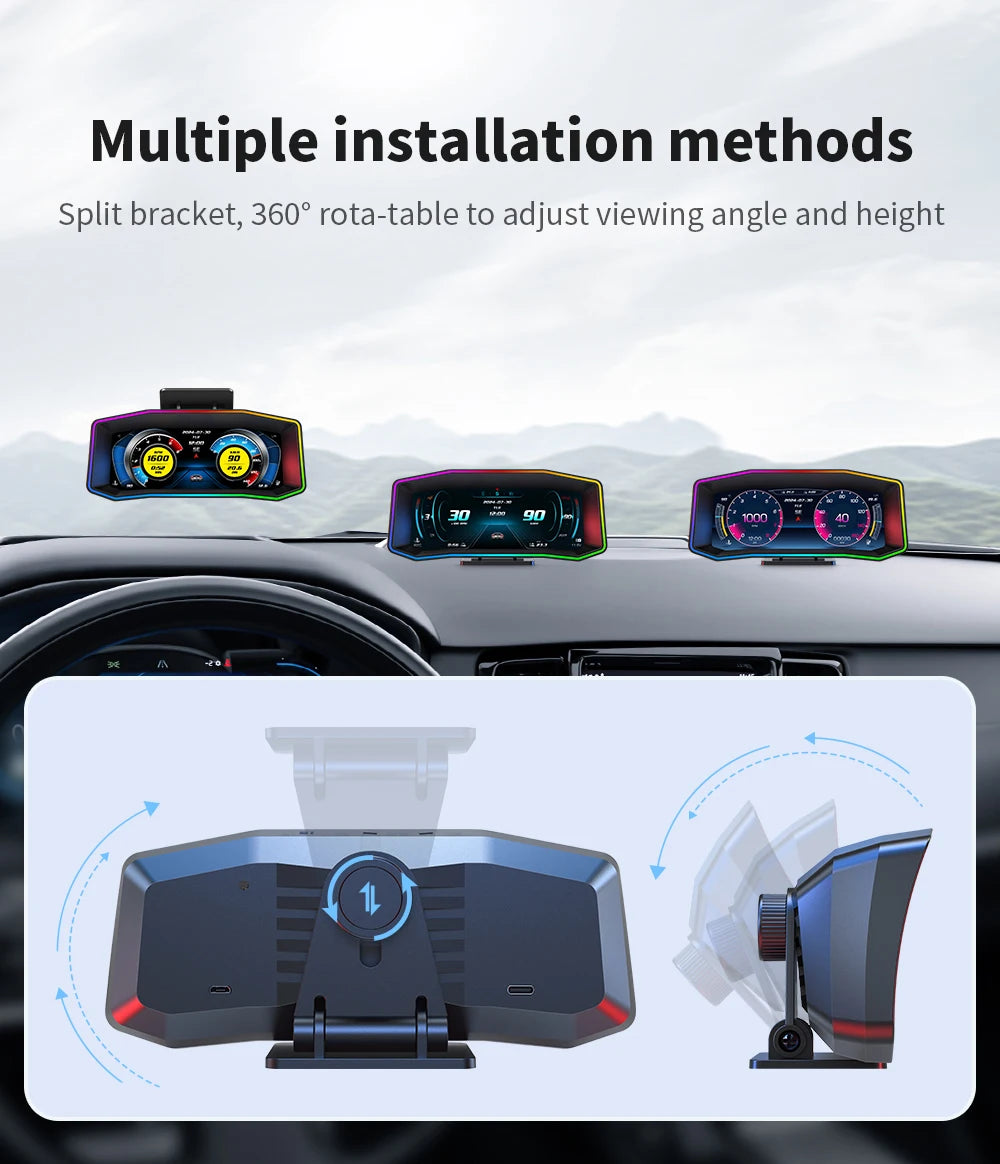 Geyiren P4 HUD, Multiple installation methods provide flexibility in adjusting the viewing angle and height.