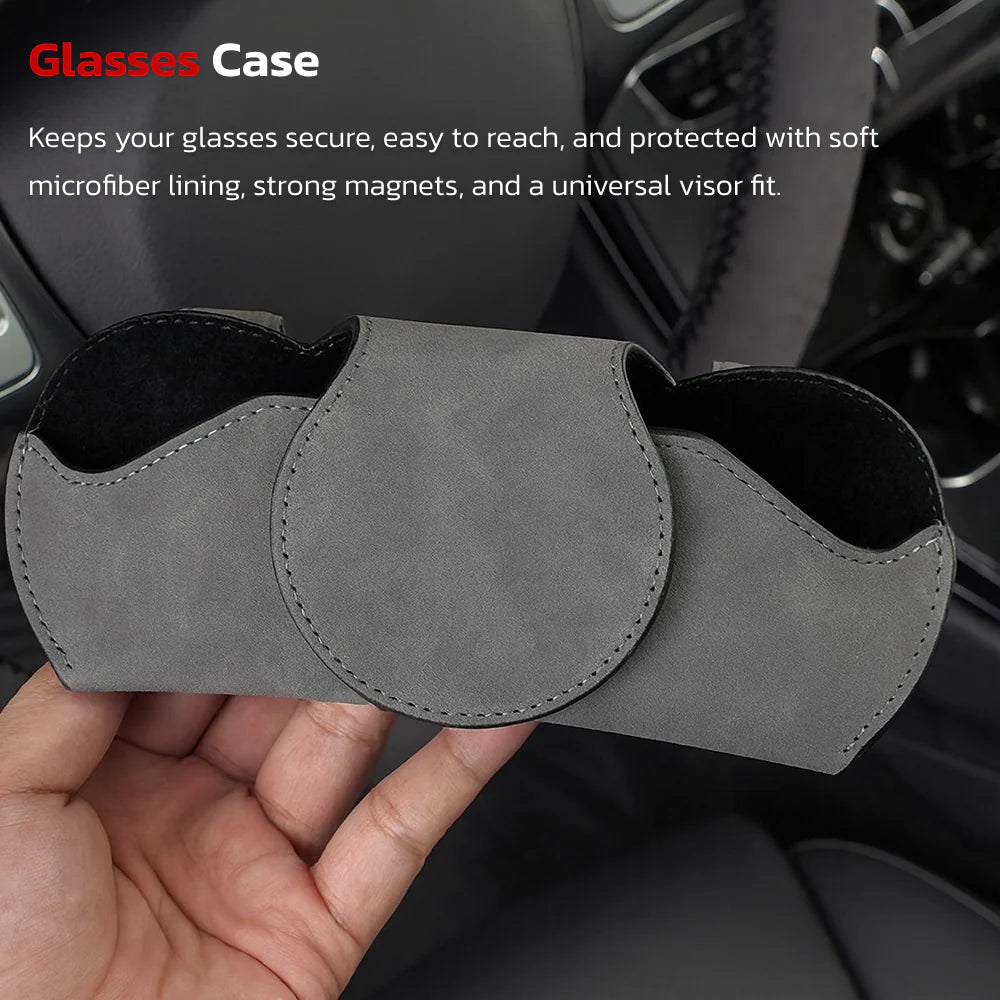 Tesla Glasses Case Holder for Sun Visor – Magnetic Eyewear Organizer with Microfiber Lining, Visor-Mounted Sunglasses Storage for Tesla Interior Accessories