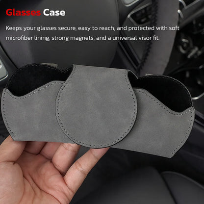 Tesla Glasses Case Holder for Sun Visor – Magnetic Eyewear Organizer with Microfiber Lining, Visor-Mounted Sunglasses Storage for Tesla Interior Accessories
