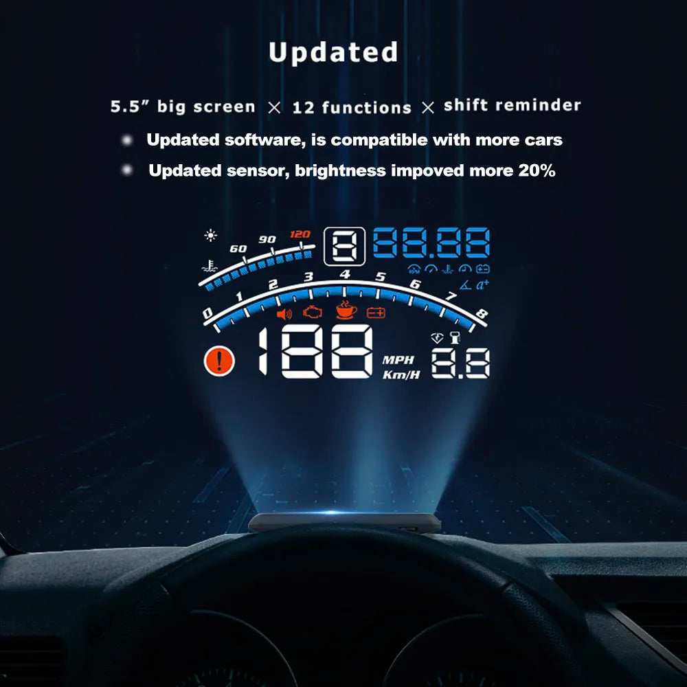 Vjoycar V41 Newest Head Up Display Car OBDII EUOBD 5.5" Windshield Projector HUD Display Shift Reminder Water Temp. RPM KM/H MPH