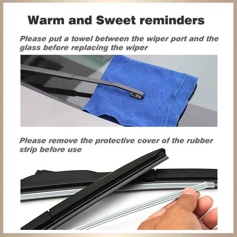 Wiper, Please prepare your wiper by putting a towel between the wiper port and the glass, and remove the protective cover from the rubber strip.