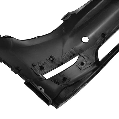 Inner side of Model Y front bumper cover showing mounting tabs, clip points, and molded brackets