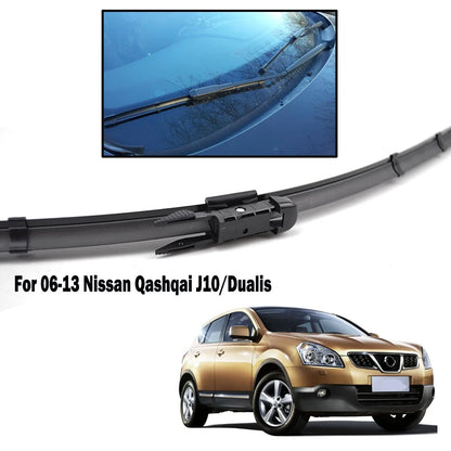 Erick's Front & Rear Wiper, Wiper blades set for Nissan Qashqai J10 from 2006 to 2013, including front, rear, and intermediate blades.