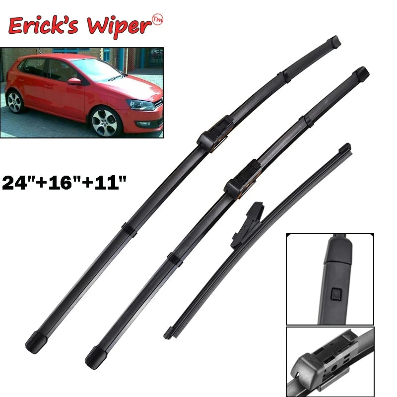 Erick's LHD Front & Rear Wiper Blades Set for VW Polo 6R Hatchback 2009-2017 - 24"+16"+11"