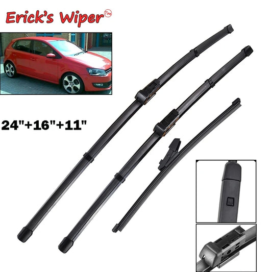 Erick's LHD Front & Rear Wiper Blades Set for VW Polo 6R Hatchback 2009-2017 - 24"+16"+11"