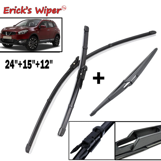 Erick's Front & Rear Wiper Blades Set for Nissan Qashqai J10 2006-2013 - 24"+15"+12"