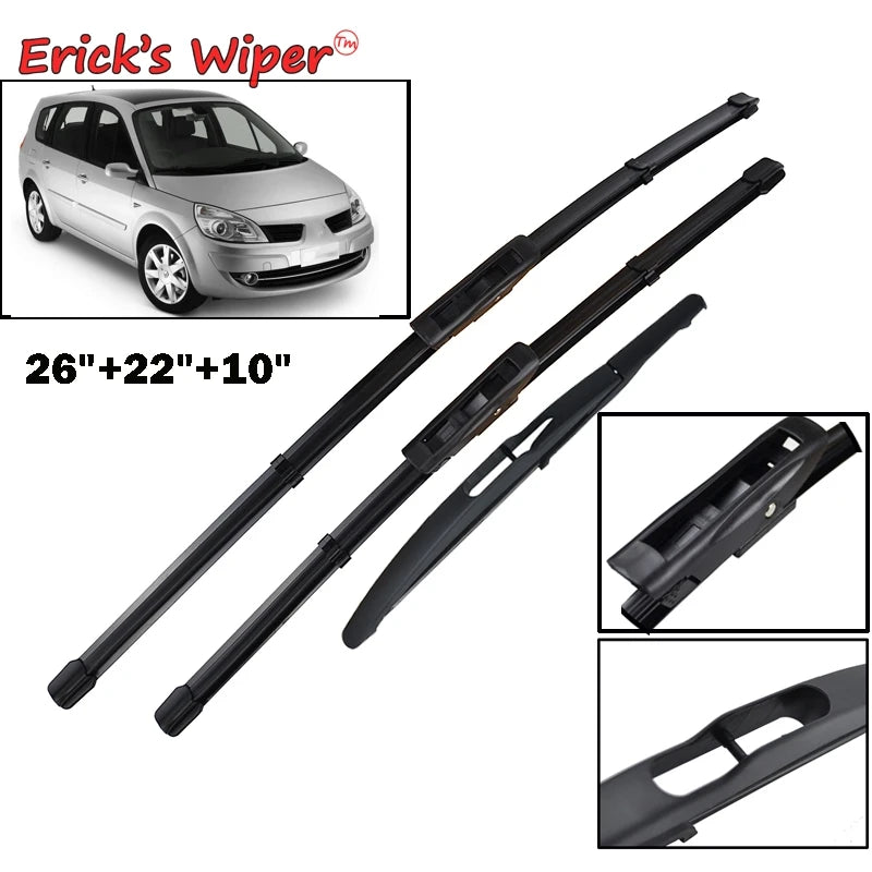 Erick's Front & Rear Wiper Blades for Renault Scenic 2 / Grand Scenic 2 2005-2009 - 26"+22"+10"