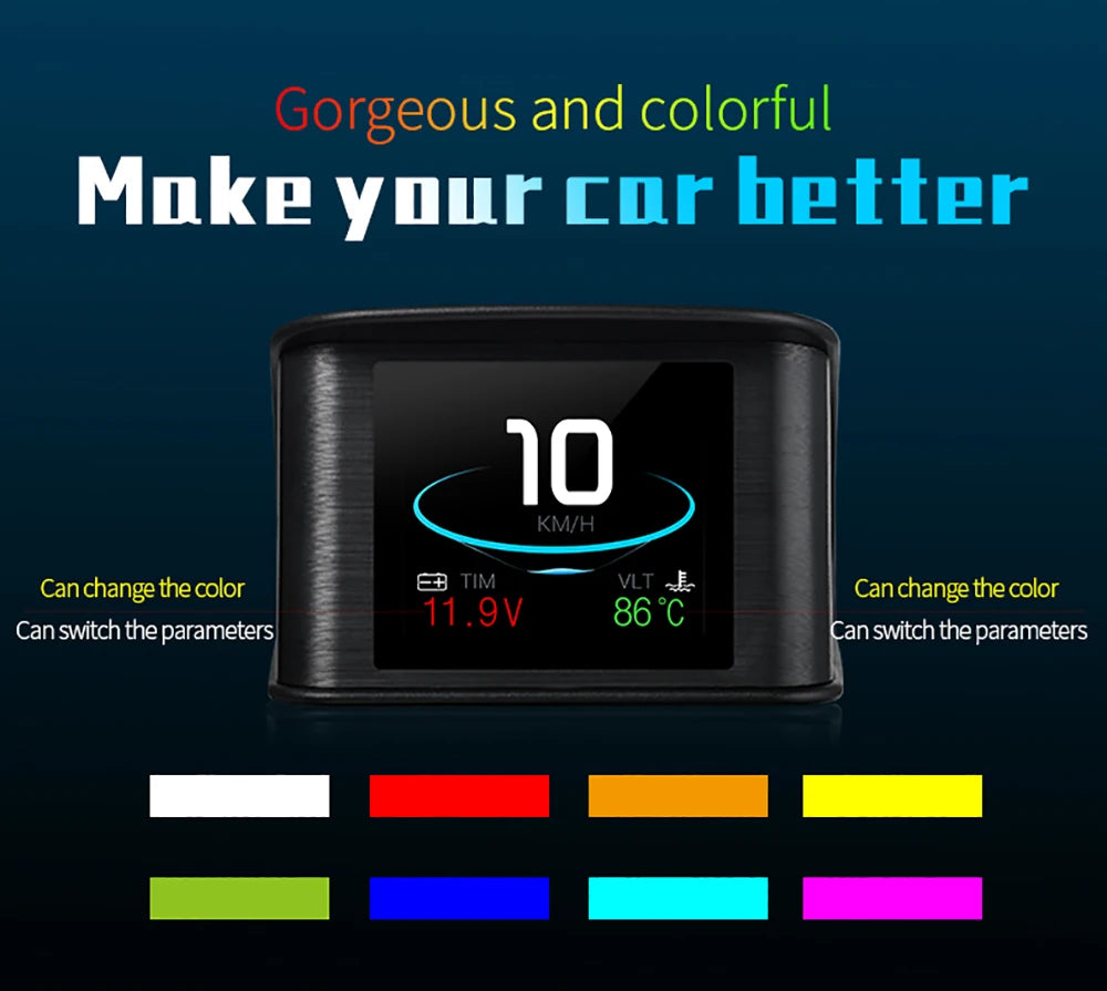 HUD, Automotive computer display with OBD2 and GPS features for gasoline cars.