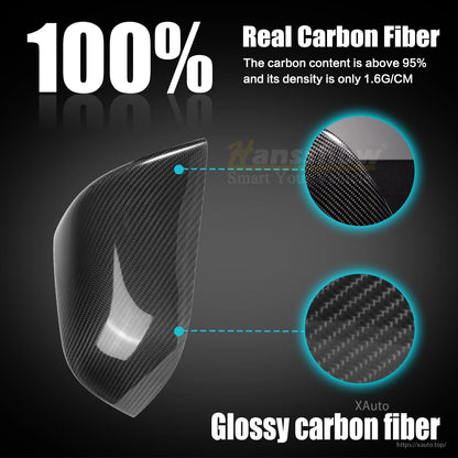 Real carbon fiber weave close-up graphic highlighting glossy carbon fiber surface on mirror cap
