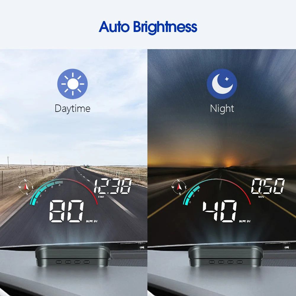 Hud Head Up Display GPS speedometer for cars with windshield projection and reflective universal design.