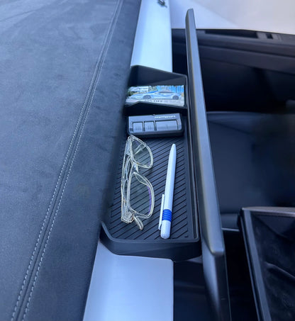 Tesla Cybertruck Behind Screen Storage Tray – Custom-Fit Silicone Organizer for Infotainment Screen Area | Anti-Slip Interior Storage Accessory (Matte Black)