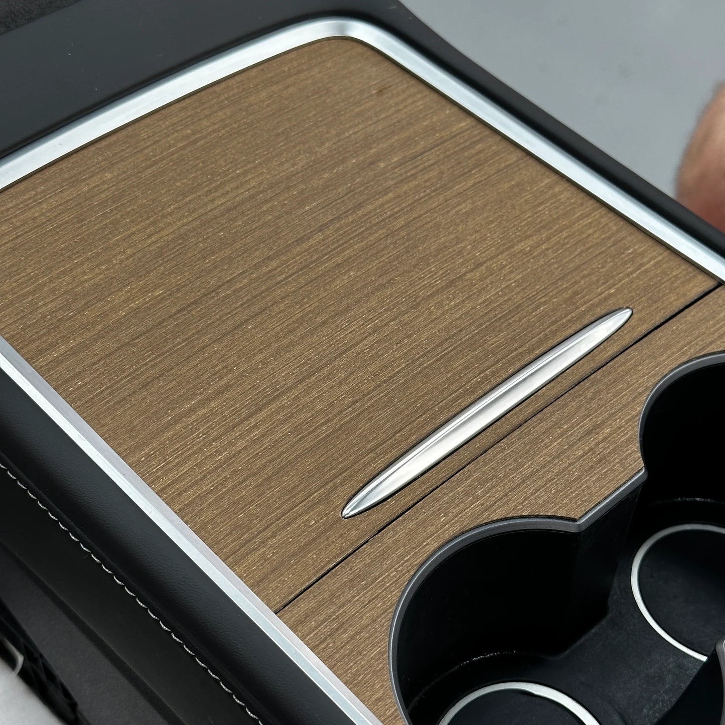 Tesla Model 3 & Model Y Center Console Overlays (Gen 2) – Real Flat Open-Pore Wood Veneer, Version 3 | Fits 2021–2023 Model 3 & 2021–2024 Model Y