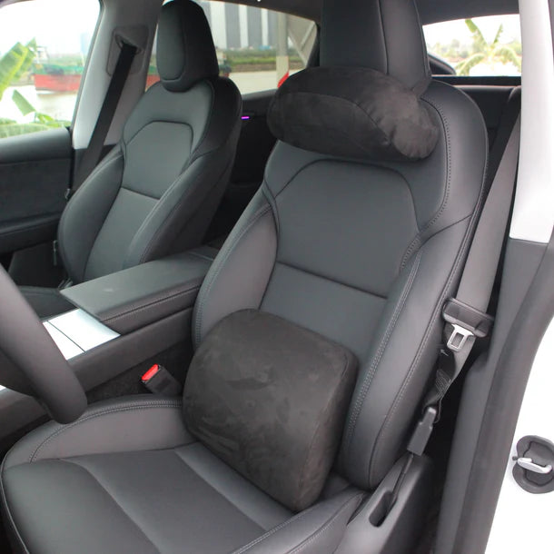 Ergonomic Car Neck & Lumbar Support Pillow Set – White & Black for Tesla Model 3 / Model Y / Highland / Juniper / Model S / Model X / Cybertruck