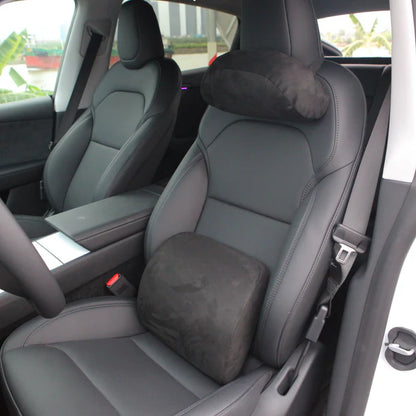 Ergonomic Car Neck & Lumbar Support Pillow Set – White & Black for Tesla Model 3 / Model Y / Highland / Juniper / Model S / Model X / Cybertruck