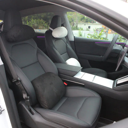 Ergonomic Car Neck & Lumbar Support Pillow Set – White & Black for Tesla Model 3 / Model Y / Highland / Juniper / Model S / Model X / Cybertruck