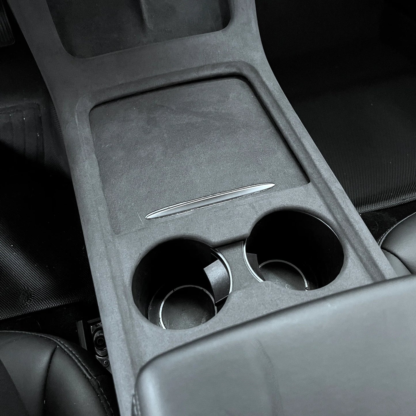 2021–2023 Tesla Model 3 & 2021–2024 Tesla Model Y Center Console Frame Cover (Gen 2, 2-Piece) – Alcantara Ultrasuede or Satin Black ABS Trim (Not for 2024+ Model 3 Highland / 2025+ Model Y Juniper)
