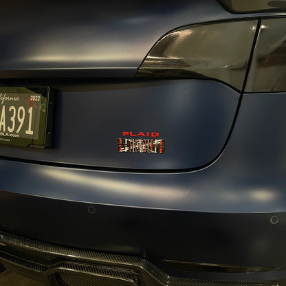 TESLA PLAID Trunk Emblem Badge – Fits Model S / Model X / Model 3 / Model Y – ABS Plastic Rear Badge Replacement – Black / Chrome / Red