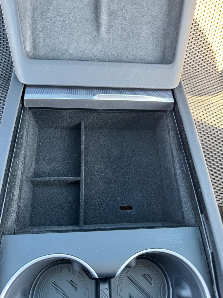 Center Console Organizer Tray for Tesla Model 3 Highland 2024+ | Alcantara or Silicone Insert with Cable Management