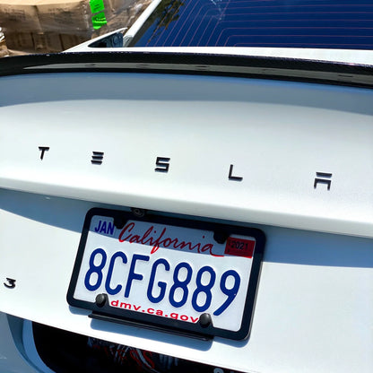 2017–Present Tesla Model 3 & Model Y Replacement Hood “T” Emblem & Rear “TESLA” Trunk Letter Set – Glossy Black or Satin Black | Chrome Delete Badge Upgrade