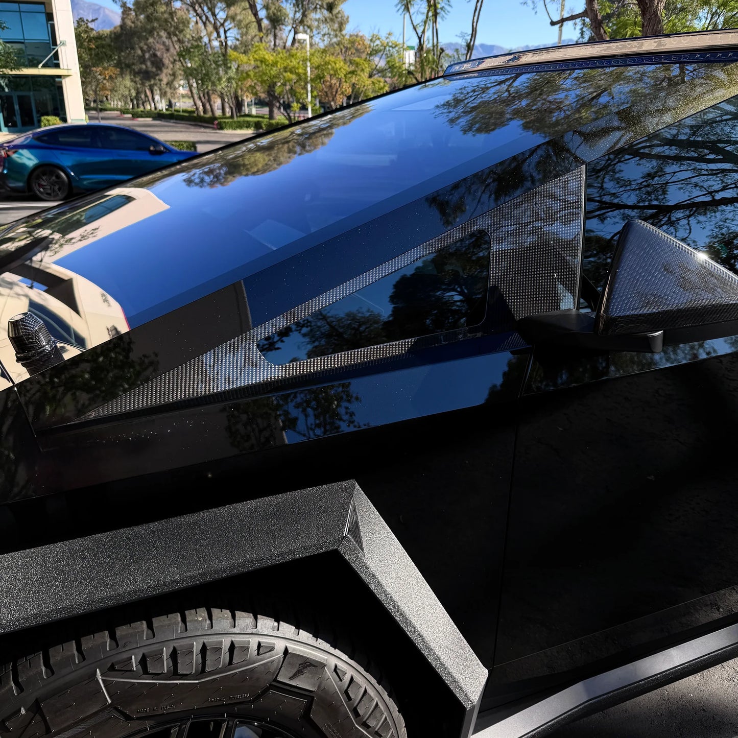 Tesla Cybertruck A-Pillar Full Corner Window Overlay (1 Pair) – Real Dry Molded Carbon Fiber Exterior Trim, Glossy or Matte Finish