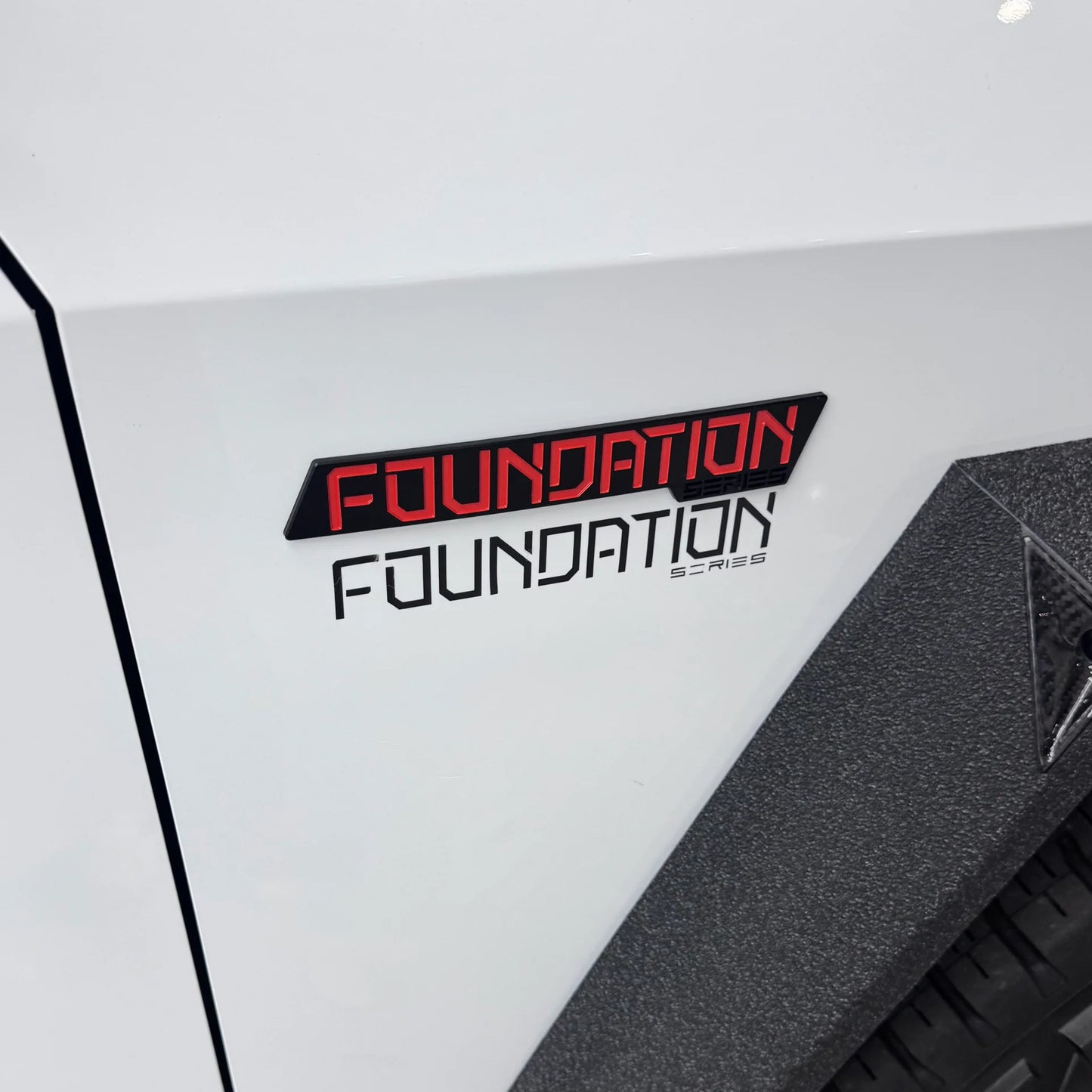 Tesla Cybertruck Foundation Emblem Overlay – Raised Red Letter Plastic Badge Cover (1 Pair, Left & Right)