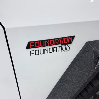 Tesla Cybertruck Foundation Emblem Overlay – Raised Red Letter Plastic Badge Cover (1 Pair, Left & Right)