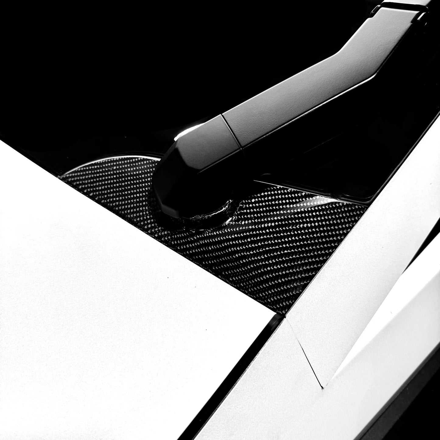 Tesla Cybertruck Windshield Wiper Motor Cover Overlay & Optional Center Cap – Real Molded Carbon Fiber | OEM Fit, Double-Sided Tape Installation