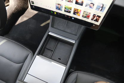 Center Console Organizer Tray for Tesla Model 3 Highland 2024+ | Alcantara or Silicone Insert with Cable Management
