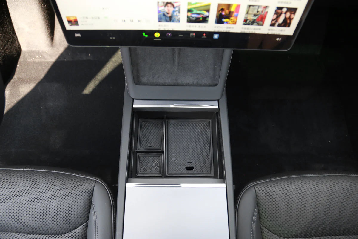 Center Console Organizer Tray for Tesla Model 3 Highland 2024+ | Alcantara or Silicone Insert with Cable Management