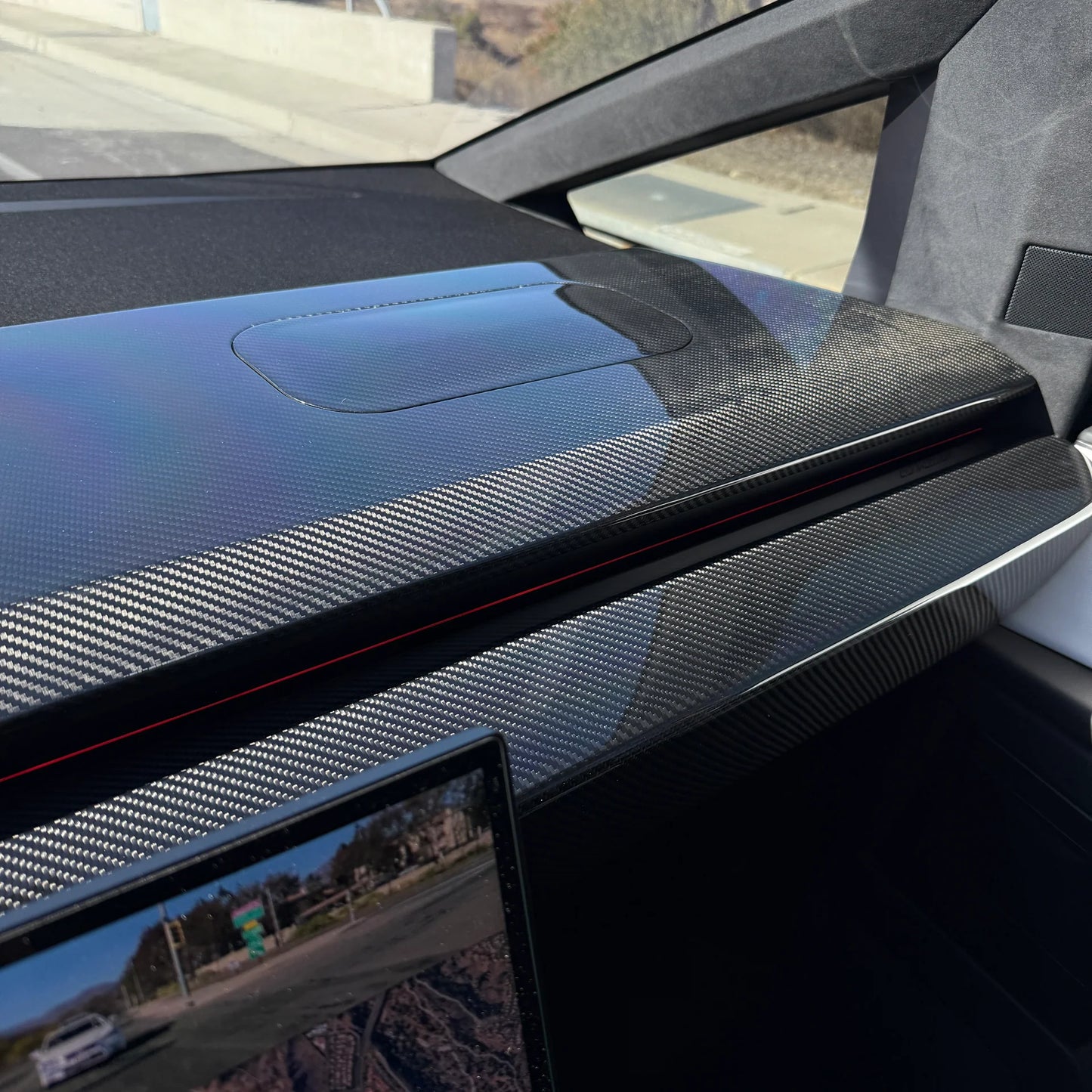 Tesla Cybertruck Top Upper Dashboard Overlay – Real Dry Molded Carbon Fiber Interior Trim | Airbag Safe, No-Drill Installation