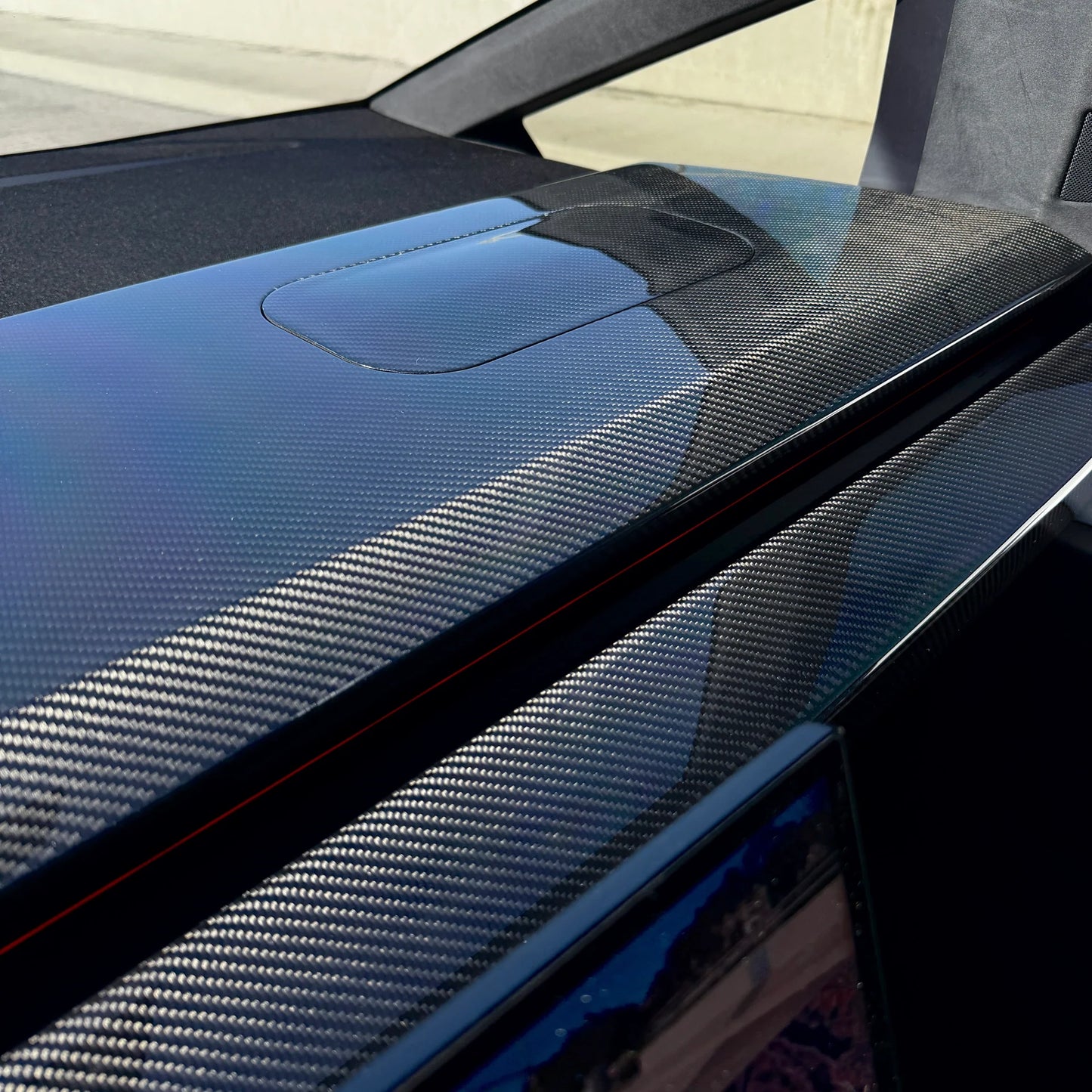 Tesla Cybertruck Top Upper Dashboard Overlay – Real Dry Molded Carbon Fiber Interior Trim | Airbag Safe, No-Drill Installation
