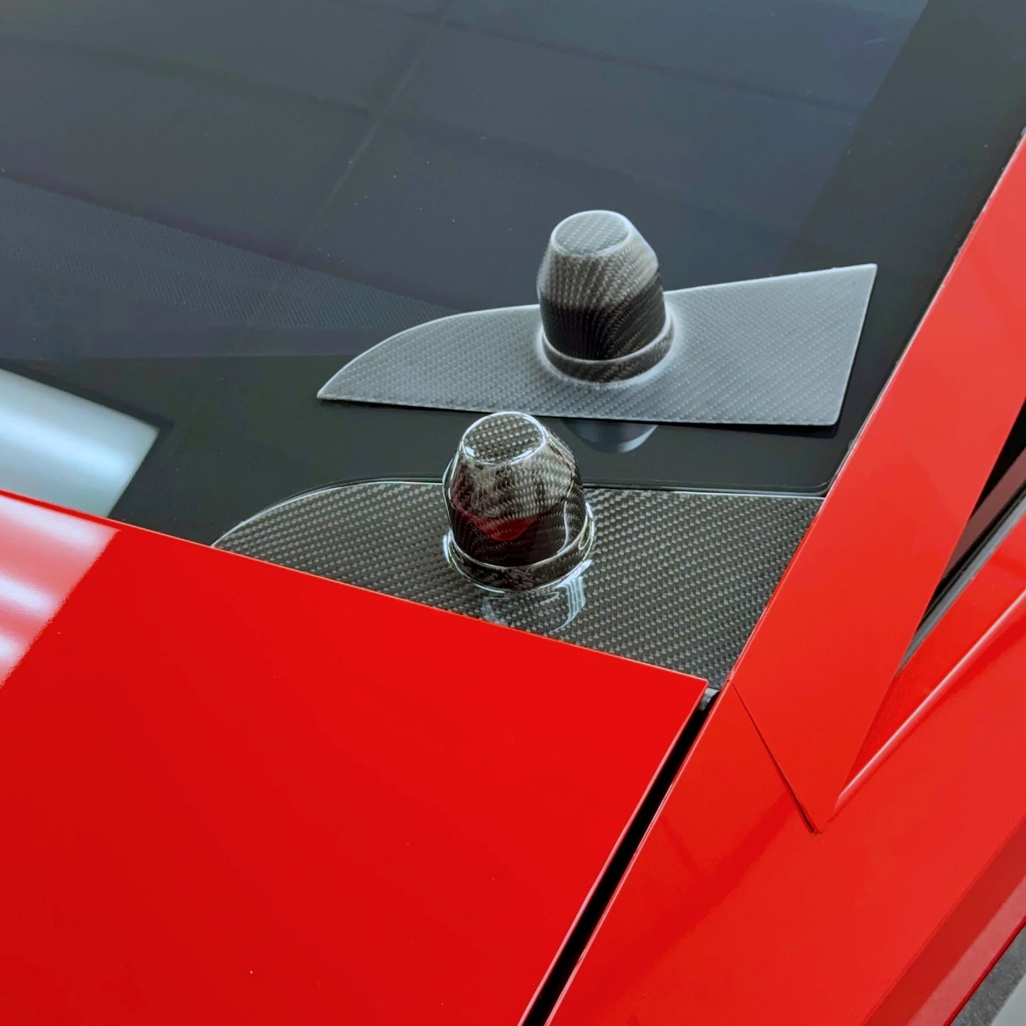 Tesla Cybertruck Windshield Wiper Motor Cover Overlay & Optional Center Cap – Real Molded Carbon Fiber | OEM Fit, Double-Sided Tape Installation