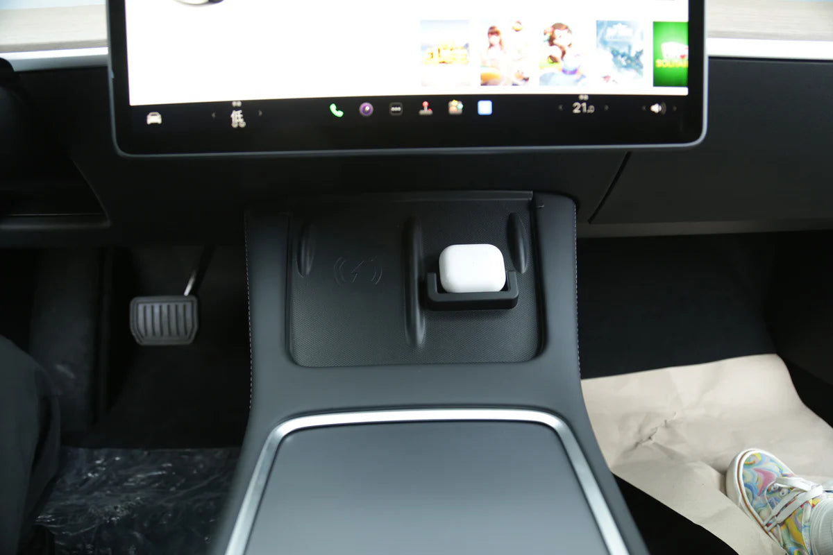 Wireless Charger Protective Pad with AirPods Charging Dock for Tesla Model 3 (2021–2023) & Model Y (2021–2024 Refresh) Center Console