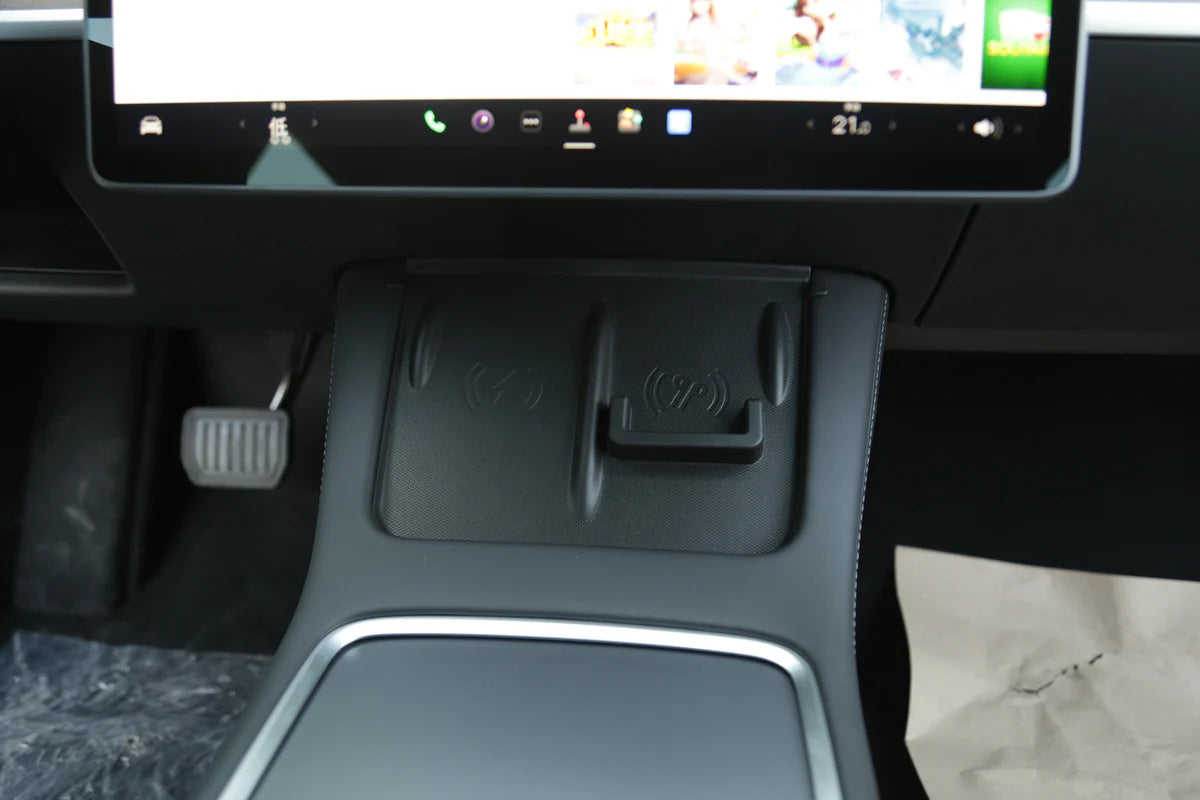 Wireless Charging Protective Pad with AirPods Dock for Tesla Model 3 & Model Y (2021–2024) | Anti-Slip Silicone Center Console Mat