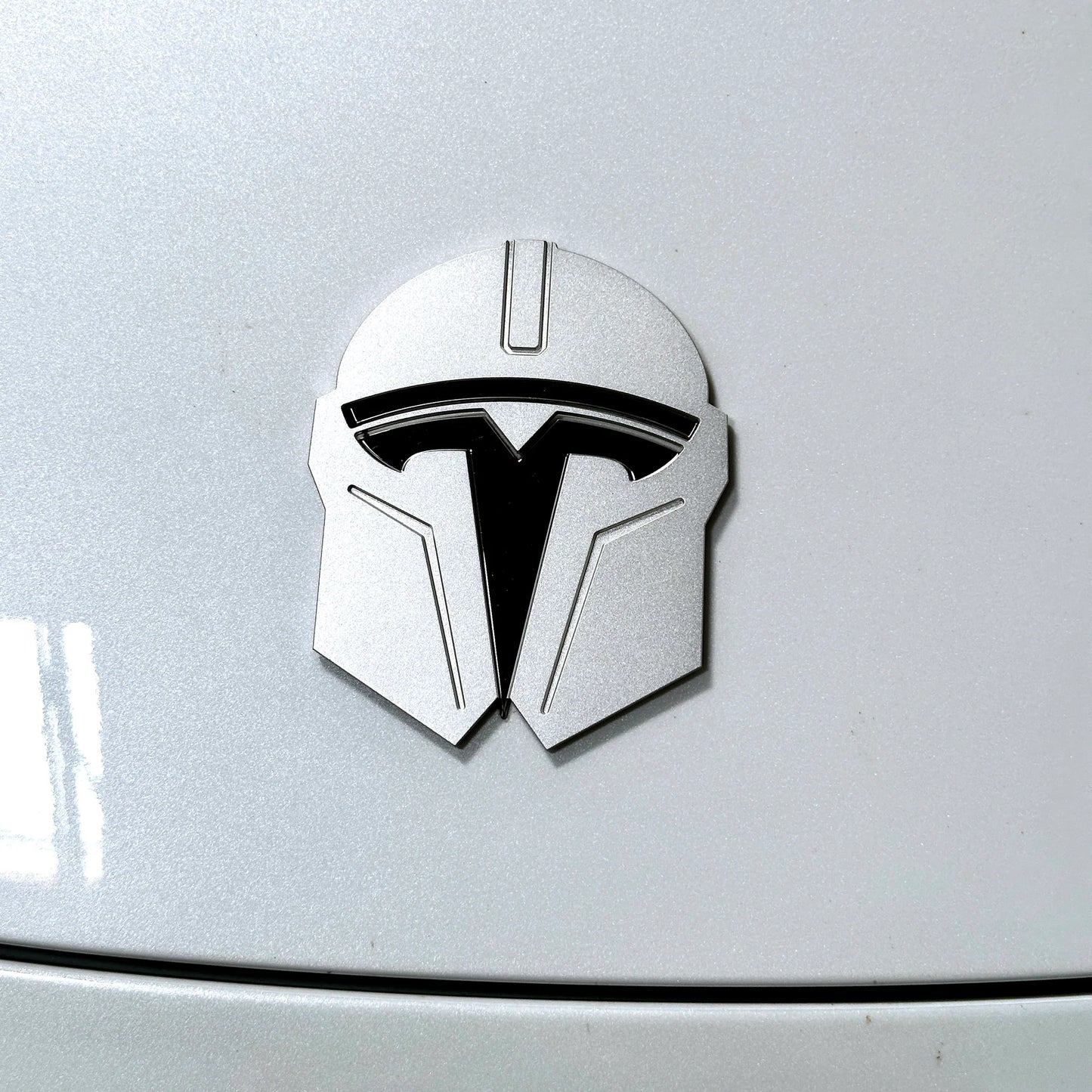 Tesla Model 3 & Model Y Mandalorian T Logo Hood Overlay Emblem Badge – Front Hood Aluminum Alloy Badge with 3M VHB Tape (Star Wars Inspired Design)