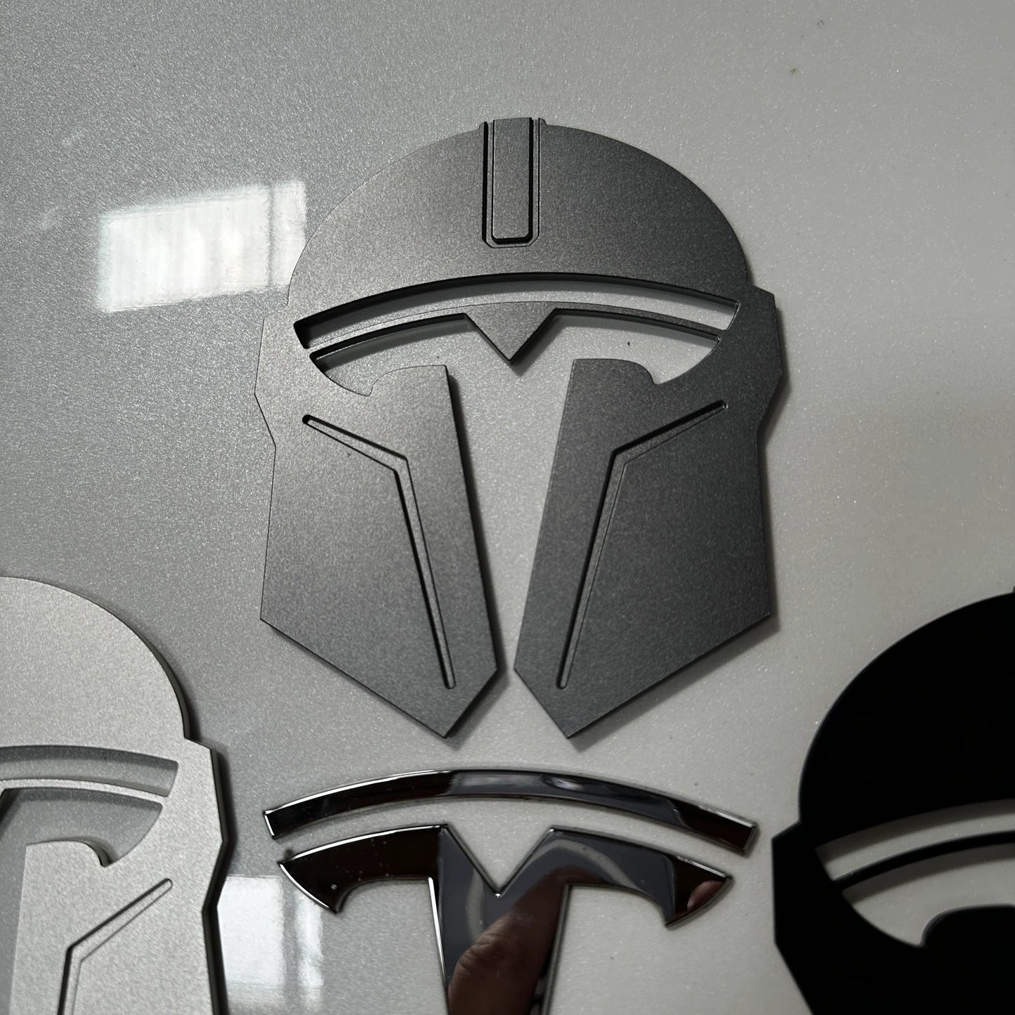 Tesla Model 3 & Model Y Mandalorian T Logo Hood Overlay Emblem Badge – Front Hood Aluminum Alloy Badge with 3M VHB Tape (Star Wars Inspired Design)