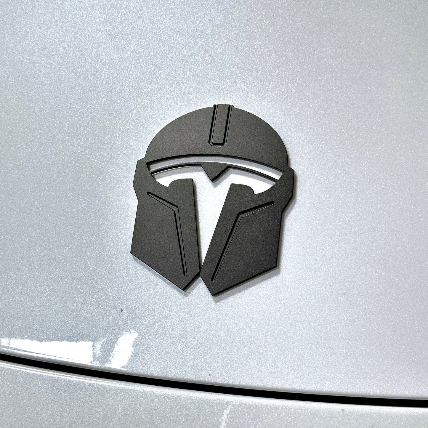Tesla Model 3 & Model Y Mandalorian T Logo Hood Overlay Emblem Badge – Front Hood Aluminum Alloy Badge with 3M VHB Tape (Star Wars Inspired Design)