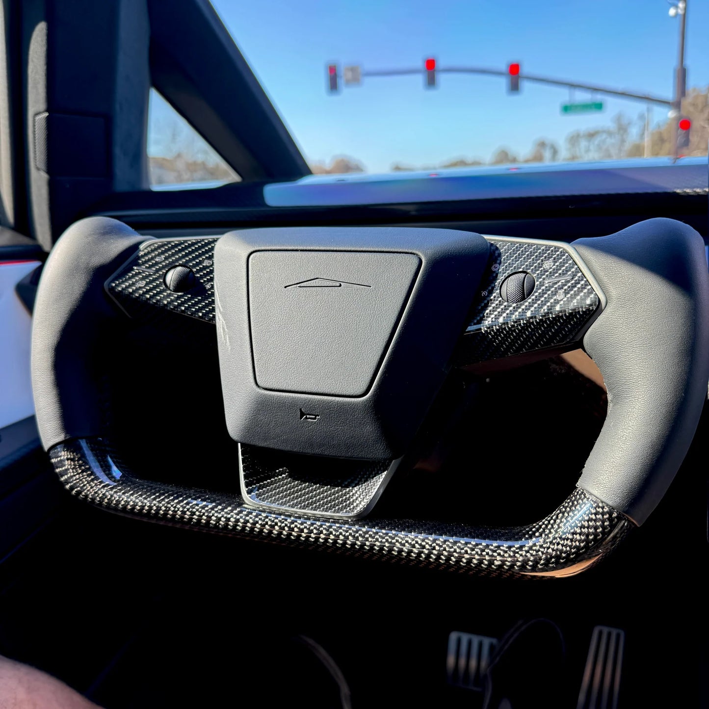 Tesla Cybertruck Steering Wheel Bezel Wrap Kit (3-Piece) – Carbon Fiber Style Vinyl / Gloss PPF Options | Precision Laser-Cut Interior Trim Overlay