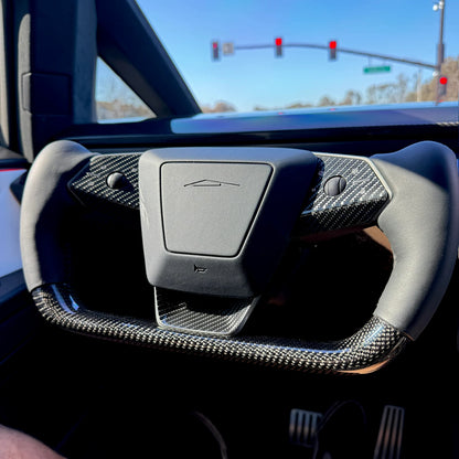 Tesla Cybertruck Steering Wheel Bezel Wrap Kit (3-Piece) – Carbon Fiber Style Vinyl / Gloss PPF Options | Precision Laser-Cut Interior Trim Overlay