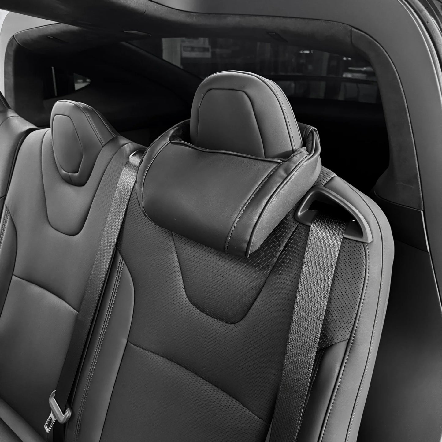 Tesla Model S, Model 3, Model X & Model Y Memory Foam Headrest Neck Support Pillows (1 Pair) – Universal V-Style Fit, Vegan Leather Interior Match | Version 2.0