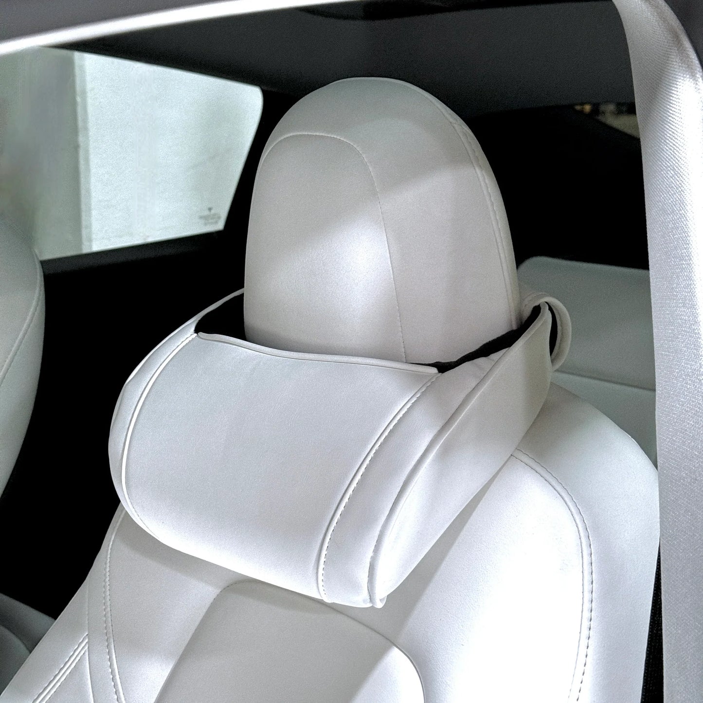 Tesla Model S, Model 3, Model X & Model Y Memory Foam Headrest Neck Support Pillows (1 Pair) – Universal V-Style Fit, Vegan Leather Interior Match | Version 2.0