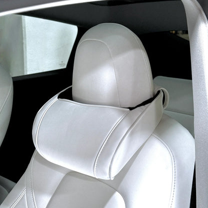 Tesla Model S, Model 3, Model X & Model Y Memory Foam Headrest Neck Support Pillows (1 Pair) – Universal V-Style Fit, Vegan Leather Interior Match | Version 2.0