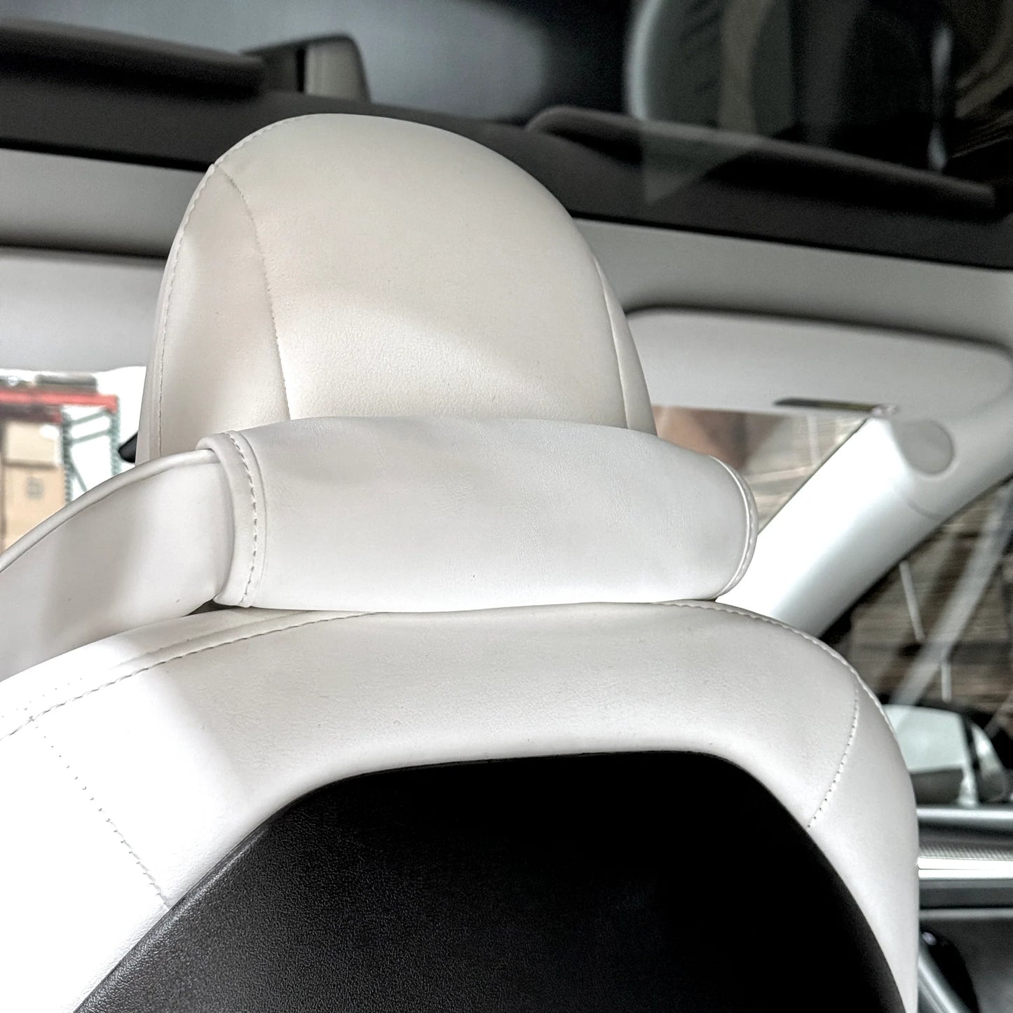 Tesla Model S, Model 3, Model X & Model Y Memory Foam Headrest Neck Support Pillows (1 Pair) – Universal V-Style Fit, Vegan Leather Interior Match | Version 2.0