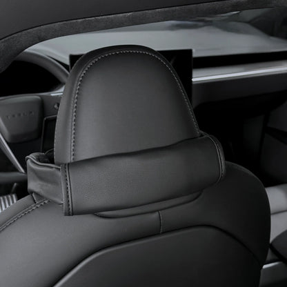 Tesla Model S, Model 3, Model X & Model Y Memory Foam Headrest Neck Support Pillows (1 Pair) – Universal V-Style Fit, Vegan Leather Interior Match | Version 2.0