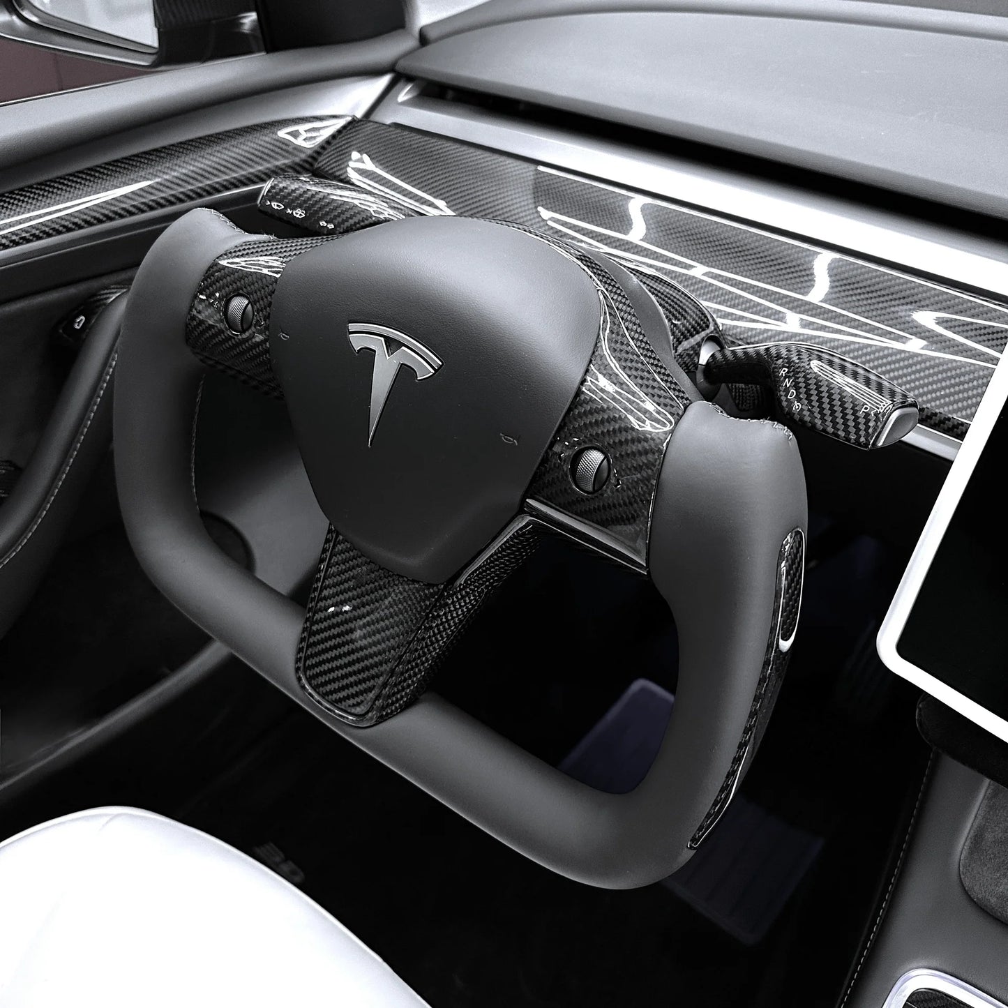 Tesla Model 3 (2017–2023) & Model Y (2020–2024) Steering Wheel Bezel Upgrade – Real OEM Molded Carbon Fiber Replacement Trim