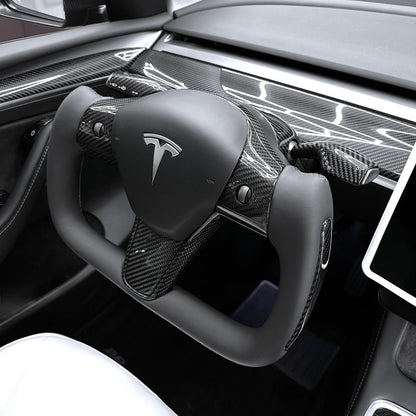 Tesla Model 3 (2017–2023) & Model Y (2020–2024) Steering Wheel Bezel Upgrade – Real OEM Molded Carbon Fiber Replacement Trim