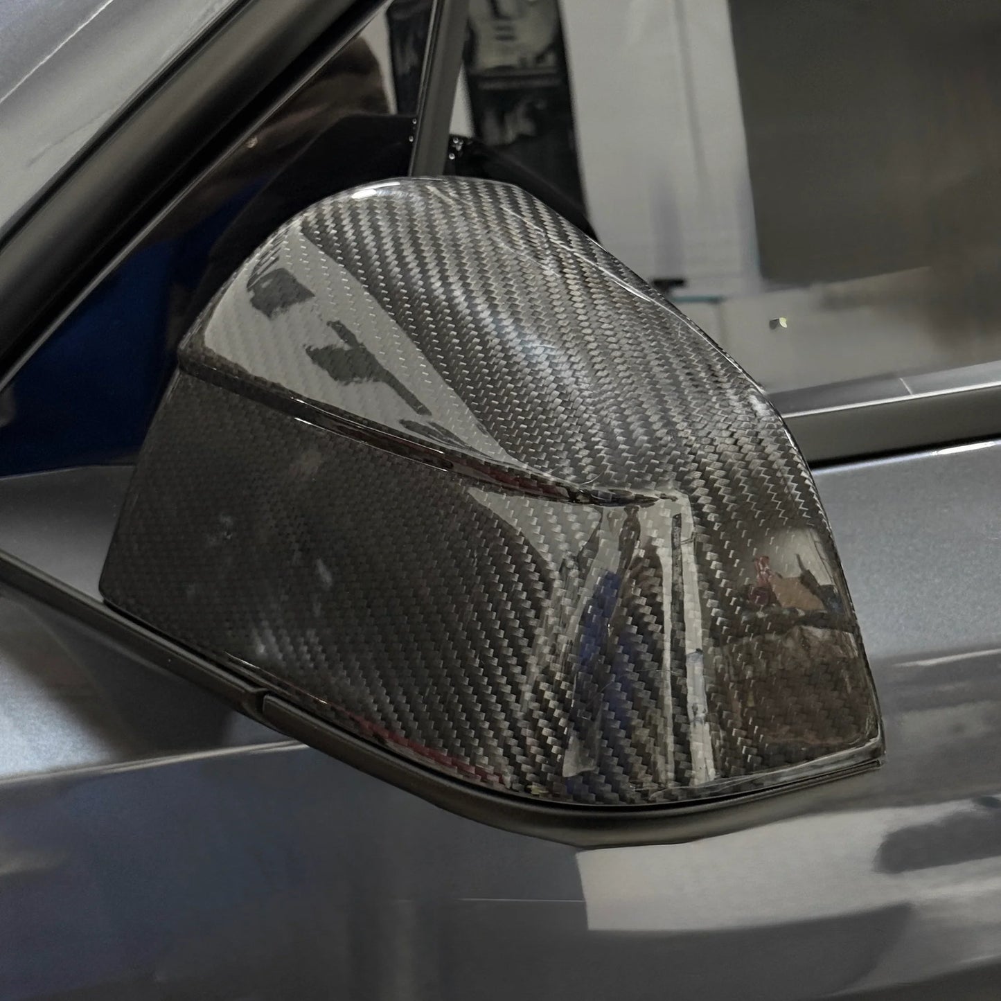 2017–Present Tesla Model 3 Side View Mirror Overlay Cap Covers – Juniper Refresh Style Model Y Design | Real Dry Molded Carbon Fiber (1 Pair)